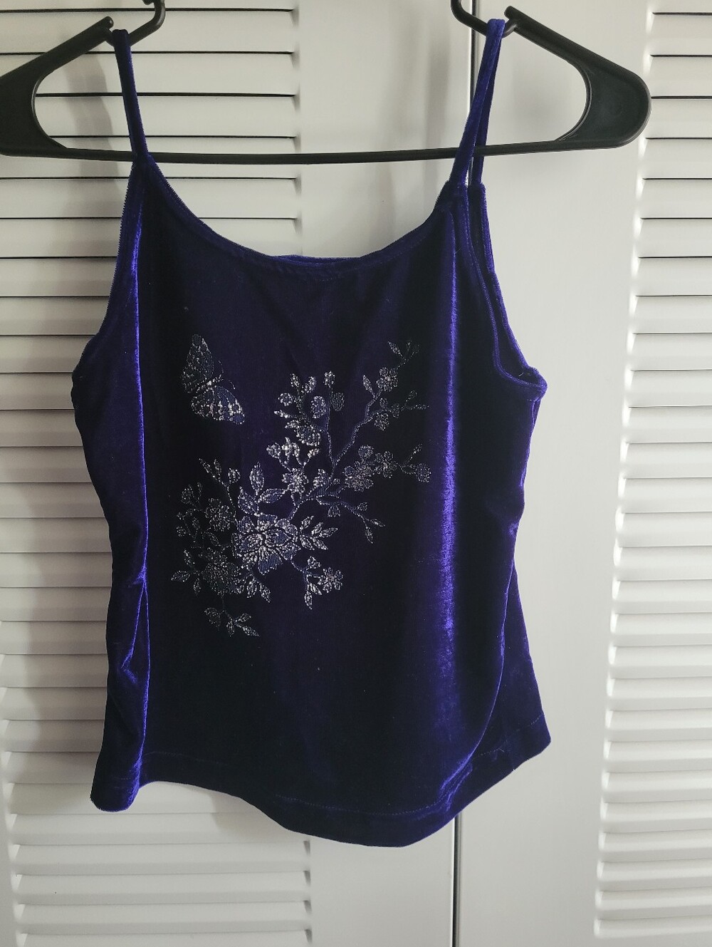 Girl's Vintage Y2K Royal Blue Velvet Embroidered Cami Top